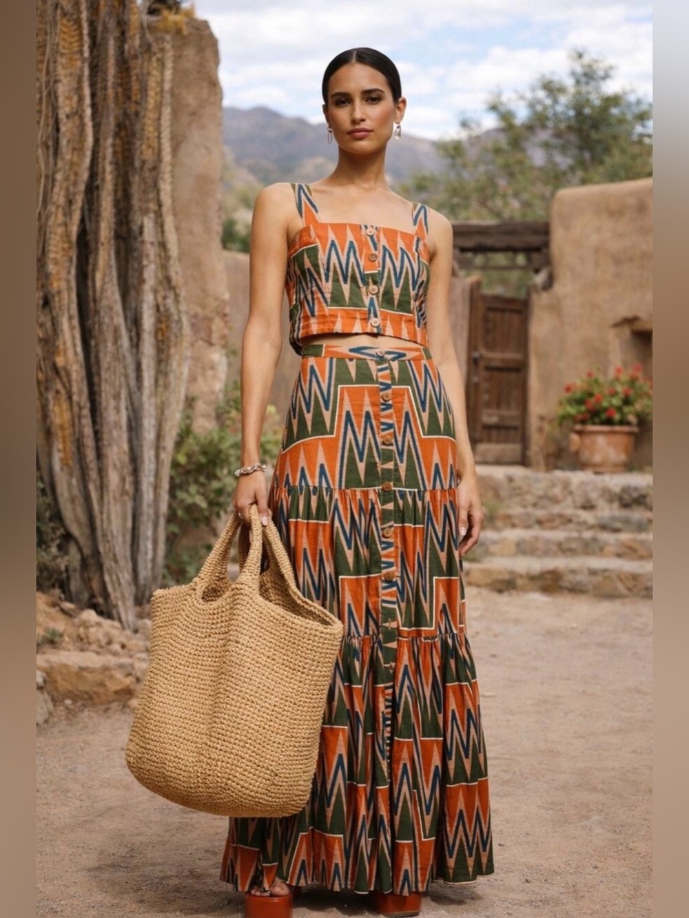 Veronica Beard Set ⭐️ Tiffany Top (XS) Sundance Tiered Maxi Skirt Multi (S)